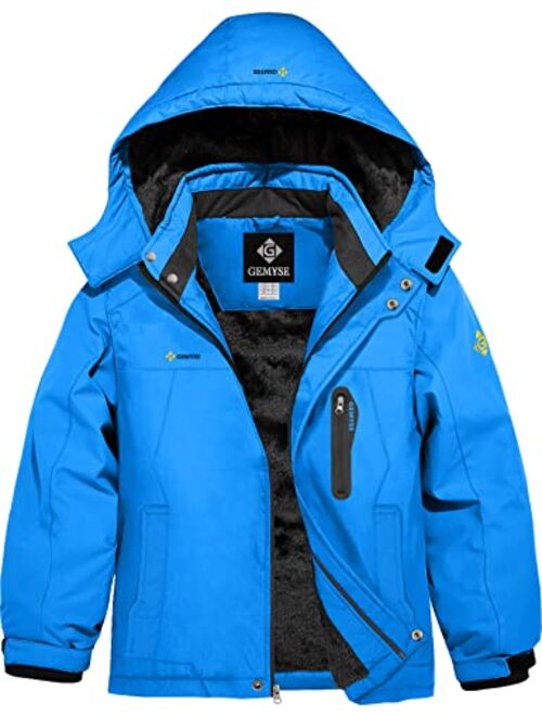 GEMYSE Boy's Waterproof Ski Snow Jacket Hooded Fleece Lined Windproof Winter Jacket