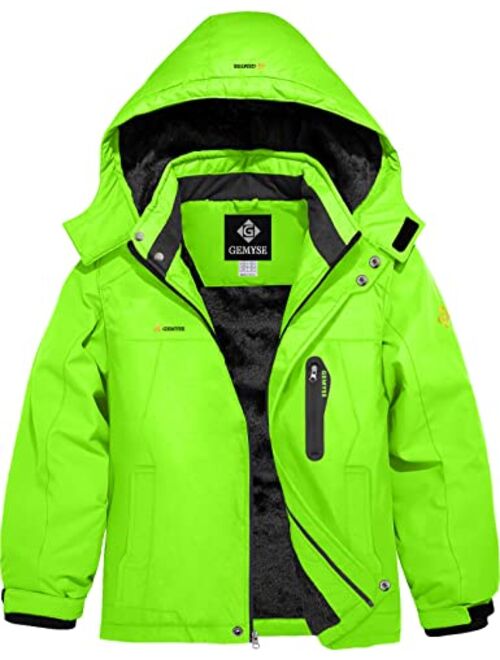 GEMYSE Boy's Waterproof Ski Snow Jacket Hooded Fleece Lined Windproof Winter Jacket