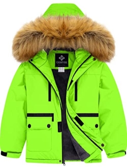 GEMYSE Boy's Winter Waterproof Ski Snow Jacket Hooded Fleece Windproof Jacket