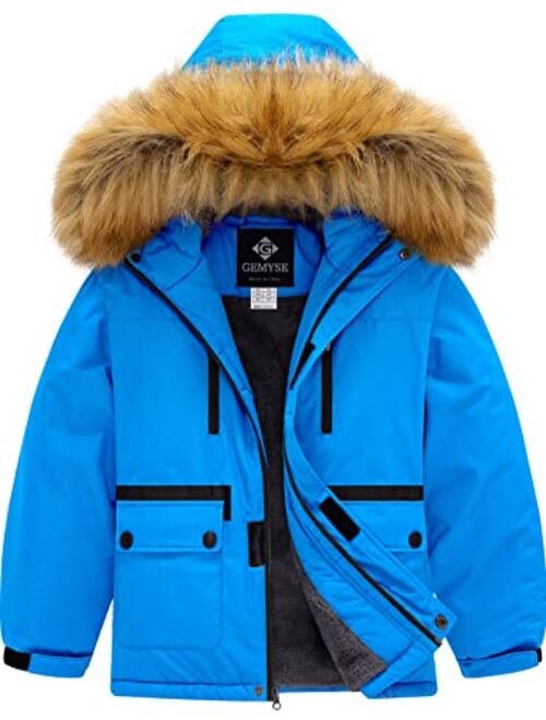 GEMYSE Boy's Winter Waterproof Ski Snow Jacket Hooded Fleece Windproof Jacket