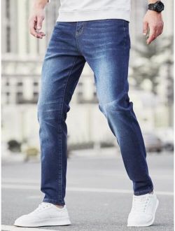 Men Bleach Wash Slim Jeans