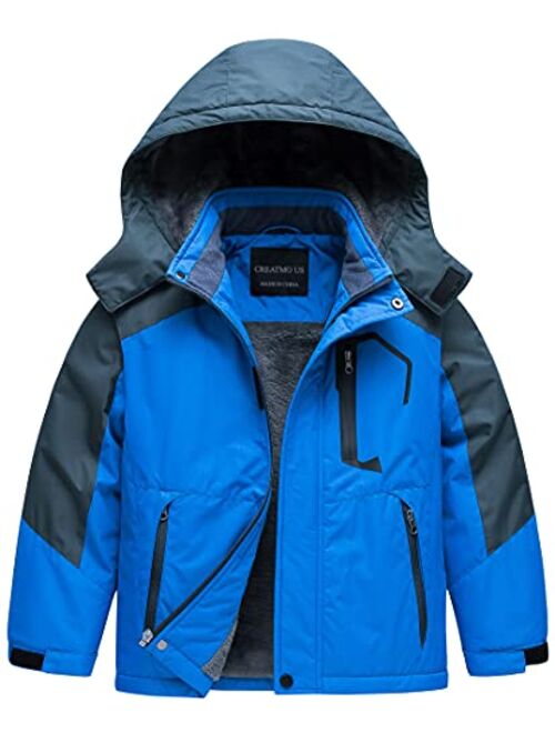 CREATMO US Boy's Waterproof Ski Jacket Warm Winter Fleece Snow Coat Windproof Snowboarding Rain Jacket