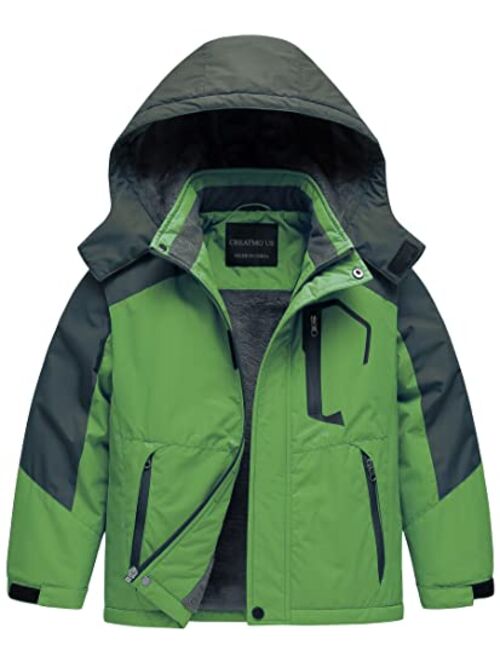 CREATMO US Boy's Waterproof Ski Jacket Warm Winter Fleece Snow Coat Windproof Snowboarding Rain Jacket