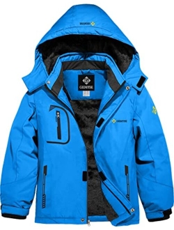 GEMYSE Boy's Waterproof Ski Snow Jacket Fleece Windproof Winter Jacket with Hood