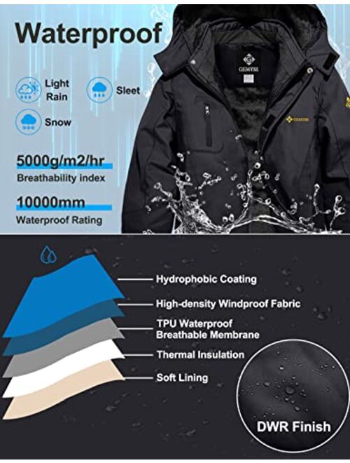 GEMYSE Boy's Waterproof Ski Snow Jacket Fleece Windproof Winter Jacket with Hood