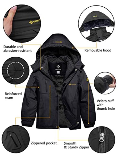 GEMYSE Boy's Waterproof Ski Snow Jacket Fleece Windproof Winter Jacket with Hood