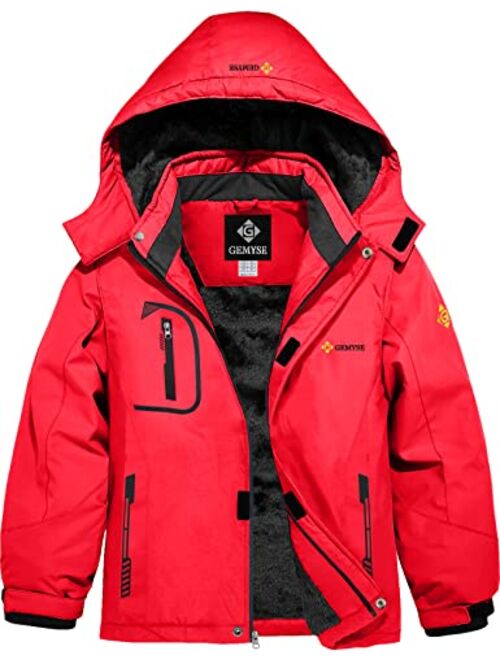 GEMYSE Boy's Waterproof Ski Snow Jacket Fleece Windproof Winter Jacket with Hood