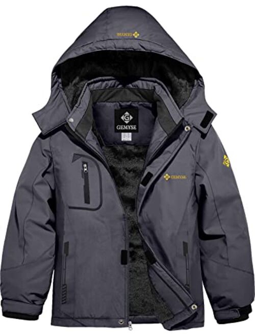 GEMYSE Boy's Waterproof Ski Snow Jacket Fleece Windproof Winter Jacket with Hood