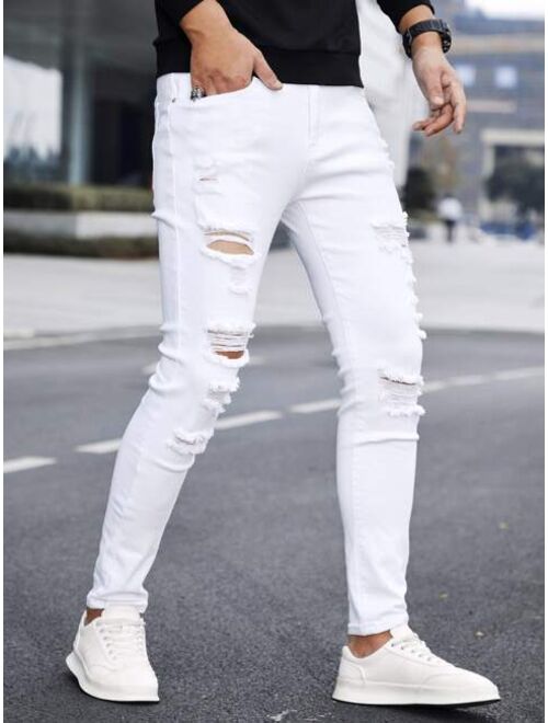 Shein Men Ripped Frayed Skinny Jeans