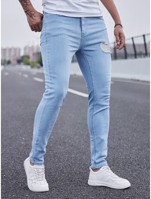 Manfinity Homme Men Light Wash Ripped Skinny Jeans