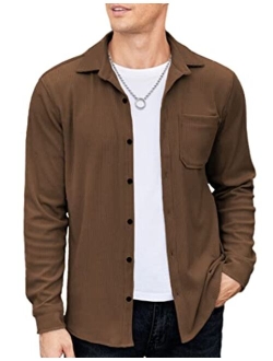 Men's Corduroy Shirt Casual Shacket Long Sleeve Button Down Lightweight Jacket