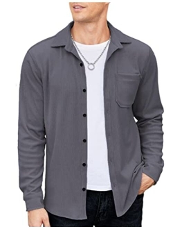 Men's Corduroy Shirt Casual Shacket Long Sleeve Button Down Lightweight Jacket