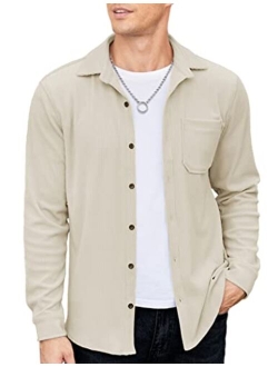 Men's Corduroy Shirt Casual Shacket Long Sleeve Button Down Lightweight Jacket