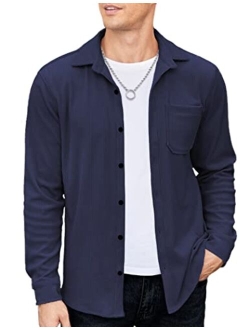 Men's Corduroy Shirt Casual Shacket Long Sleeve Button Down Lightweight Jacket