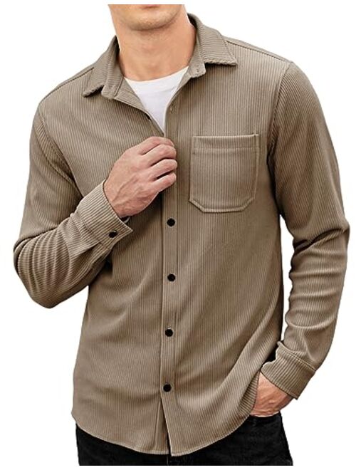 COOFANDY Men's Corduroy Shirt Casual Shacket Long Sleeve Button Down Lightweight Jacket