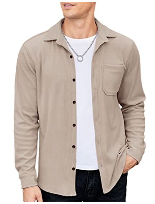 COOFANDY Men's Corduroy Shirt Casual Shacket Long Sleeve Button Down Lightweight Jacket