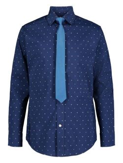 Big Boys Long Sleeve Stretch Circle Dot Print Shirt with Tie