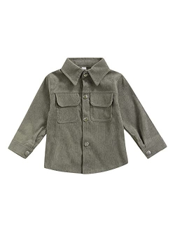 Tiacham Toddler Baby Boy Girl Shirts Fall Winter Corduroy Jacket Kids Button Down Shirt Solid Color Tops