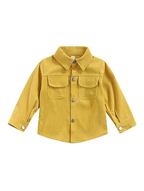 Tiacham Toddler Baby Boy Girl Shirts Fall Winter Corduroy Jacket Kids Button Down Shirt Solid Color Tops