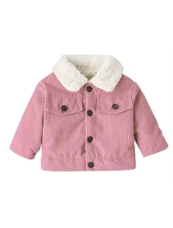 Noubeau Baby Boys Girls Corduroy Jacket Kids Toddler Sherpa Lined Top Lapel Button Down Thicked Warm Coat Winter Outerwear