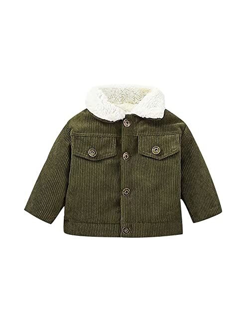 Noubeau Baby Boys Girls Corduroy Jacket Kids Toddler Sherpa Lined Top Lapel Button Down Thicked Warm Coat Winter Outerwear