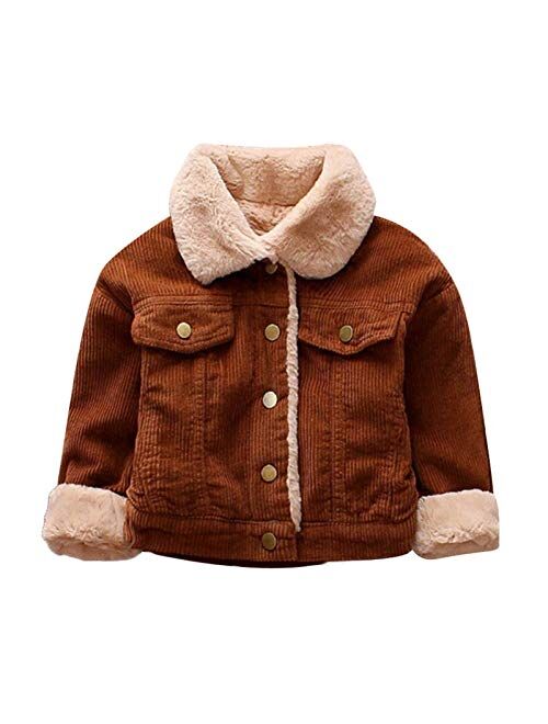 Generic Kids Baby Boys Winter Coat Fleece Lined Thick Warm Outerwear Toddler Solid Color Corduroy Jacket 6M-3Y