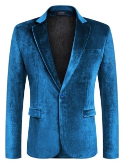 Men's Velvet Blazer Notched Lapel Velour Suit Jacket One Button Tuxedo Jackets for Wedding Prom Party Dinner