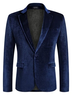 Men's Velvet Blazer Notched Lapel Velour Suit Jacket One Button Tuxedo Jackets for Wedding Prom Party Dinner