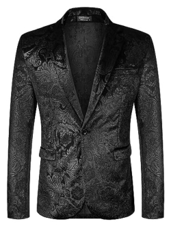 Men's Velvet Blazer Notched Lapel Velour Suit Jacket One Button Tuxedo Jackets for Wedding Prom Party Dinner