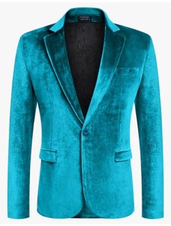 Men's Velvet Blazer Notched Lapel Velour Suit Jacket One Button Tuxedo Jackets for Wedding Prom Party Dinner