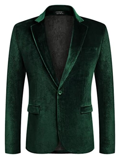 COOFANDY Men's Velvet Blazer Notched Lapel Velour Suit Jacket One Button Tuxedo Jackets for Wedding Prom Party Dinner