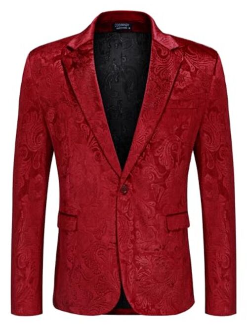 COOFANDY Men's Velvet Blazer Notched Lapel Velour Suit Jacket One Button Tuxedo Jackets for Wedding Prom Party Dinner