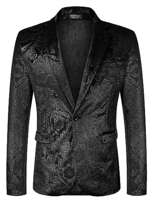 COOFANDY Men's Velvet Blazer Notched Lapel Velour Suit Jacket One Button Tuxedo Jackets for Wedding Prom Party Dinner