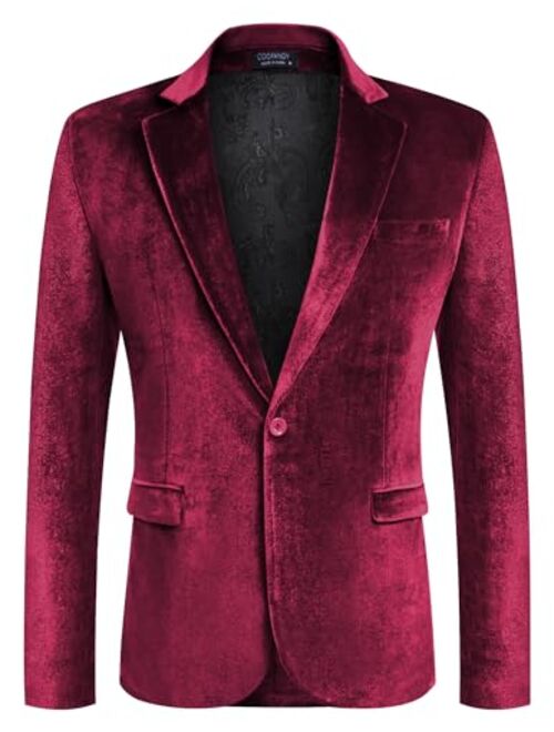 COOFANDY Men's Velvet Blazer Notched Lapel Velour Suit Jacket One Button Tuxedo Jackets for Wedding Prom Party Dinner