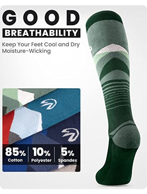 OutdoorMaster Ski Socks, 2-Pair Pack Skiing and Snowboarding Thermal Socks for Men with OTC Design w/Non-Slip Cuff