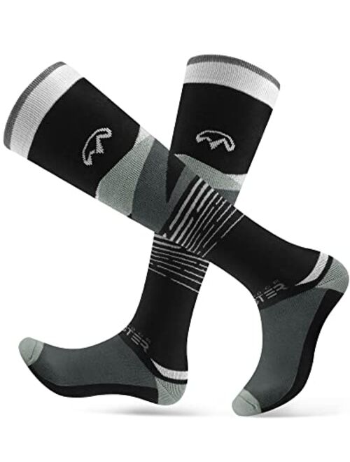 OutdoorMaster Ski Socks, 2-Pair Pack Skiing and Snowboarding Thermal Socks for Men with OTC Design w/Non-Slip Cuff