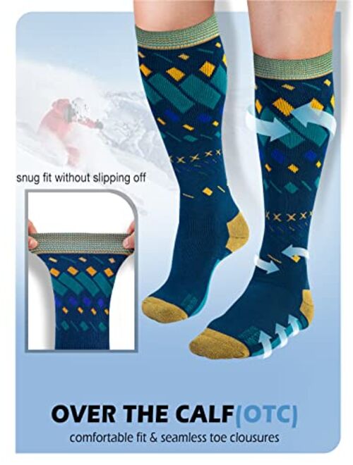 OutdoorMaster Ski Socks, 2-Pair Pack Skiing and Snowboarding Socks for Men & Women with OTC Design w/Non-Slip Cuff