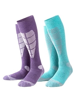 Tough Land Wool Ski Socks for Women & MenSnowboarding Socks, OTC, Cushioned, Warm, Durable, Easy Care. 2 Pairs