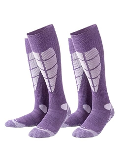 Tough Land Wool Ski Socks for Women & MenSnowboarding Socks, OTC, Cushioned, Warm, Durable, Easy Care. 2 Pairs