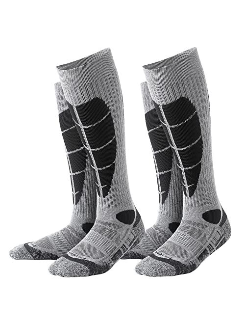 Tough Land Wool Ski Socks for Women & MenSnowboarding Socks, OTC, Cushioned, Warm, Durable, Easy Care. 2 Pairs