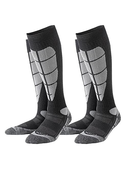 Tough Land Wool Ski Socks for Women & MenSnowboarding Socks, OTC, Cushioned, Warm, Durable, Easy Care. 2 Pairs