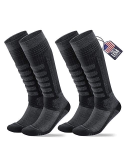 Samsox 2-Pair Merino Wool Ski Socks, Made in USA Over-the-Calf Skiing and Snowboarding Socks for Men & Women