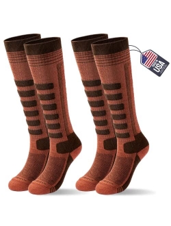 Samsox 2-Pair Merino Wool Ski Socks, Made in USA Over-the-Calf Skiing and Snowboarding Socks for Men & Women