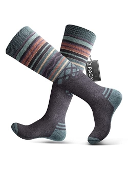 OutdoorMaster Ski Socks 2-Pack Merino Wool, Over The Calf (OTC) Non-Slip Cuff for Men & Women