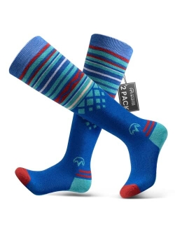 OutdoorMaster Ski Socks 2-Pack Merino Wool, Over The Calf (OTC) Non-Slip Cuff for Men & Women