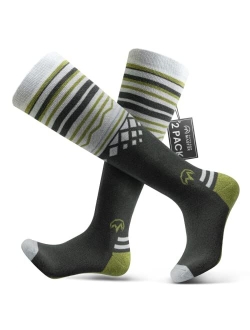 OutdoorMaster Ski Socks 2-Pack Merino Wool, Over The Calf (OTC) Non-Slip Cuff for Men & Women