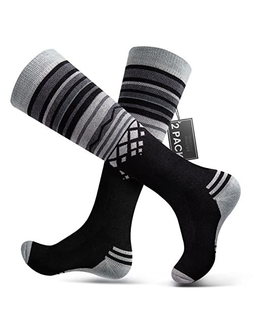 OutdoorMaster Ski Socks 2-Pack Merino Wool, Over The Calf (OTC) Non-Slip Cuff for Men & Women