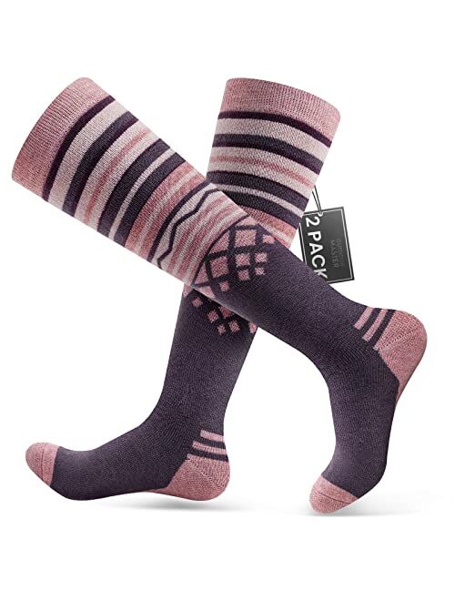 OutdoorMaster Ski Socks 2-Pack Merino Wool, Over The Calf (OTC) Non-Slip Cuff for Men & Women