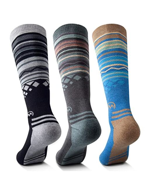 OutdoorMaster Ski Socks 2-Pack Merino Wool, Over The Calf (OTC) Non-Slip Cuff for Men & Women