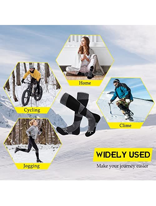 MORXPLOR Merino Wool Ski Socks 2 Pairs Pack for Men&Women,Skiing and Snowboarding Knee High Warm Socks for Cold Weather